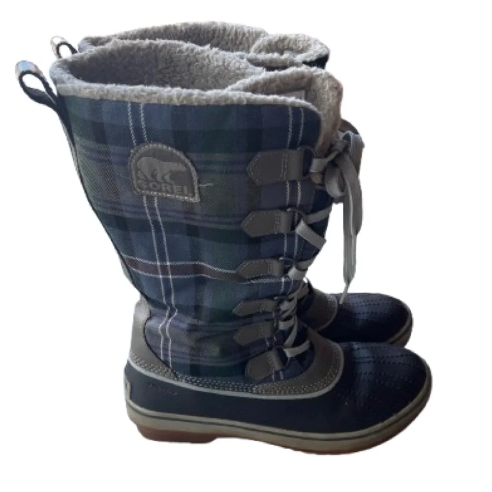 SOREL Trivoli Plaid 18131 Waterproof RubberSole Boots Size 7.5 Warm Lining Flaws